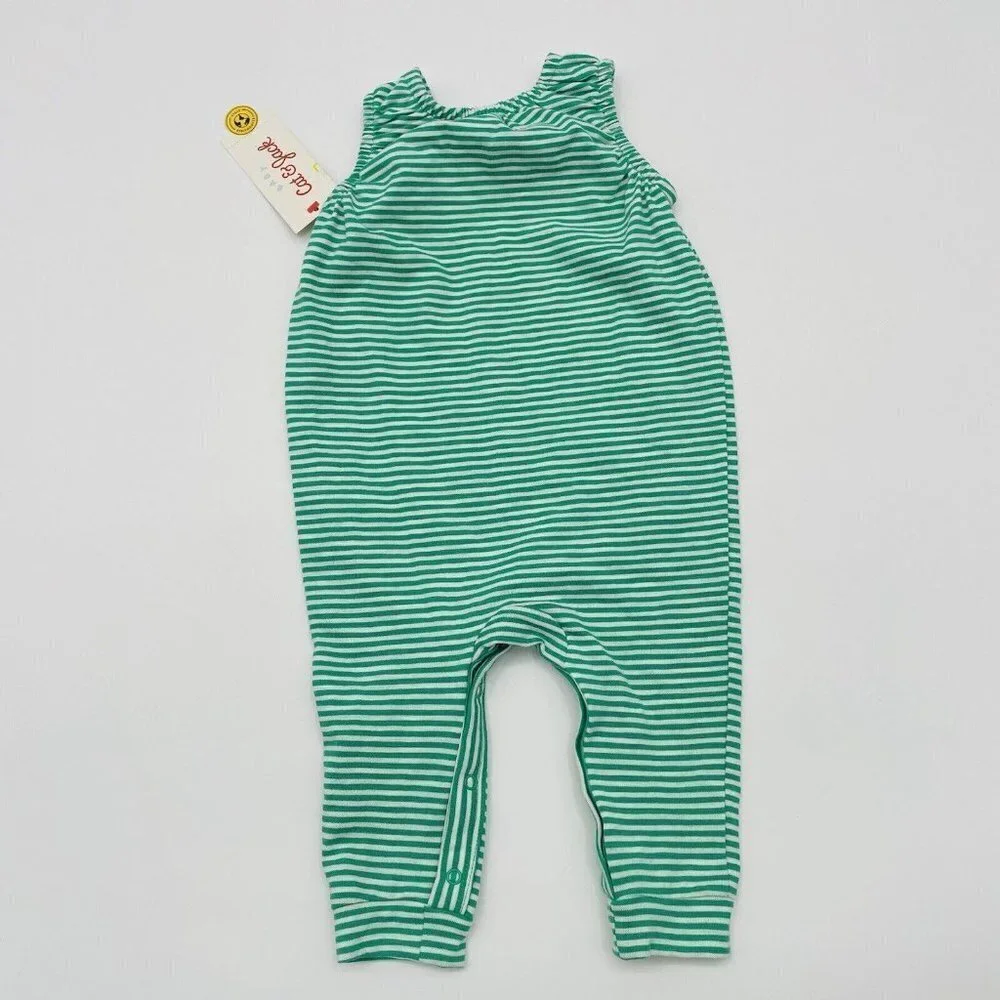 Cat & Jack Unisex Baby 3-6 Months Striped Slub Jersey Romper in Green/White 2054